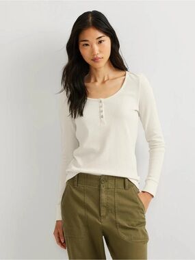 Eddie Bauer Infinity thermal Henley long sleeve top ivory cream NEW NWT